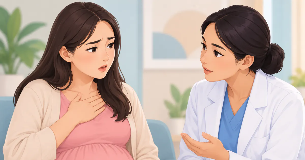 Mẹ bầu trao đổi với nhân viên y tế khi ợ nóng kéo dài hoặc có dấu hiệu bất thường