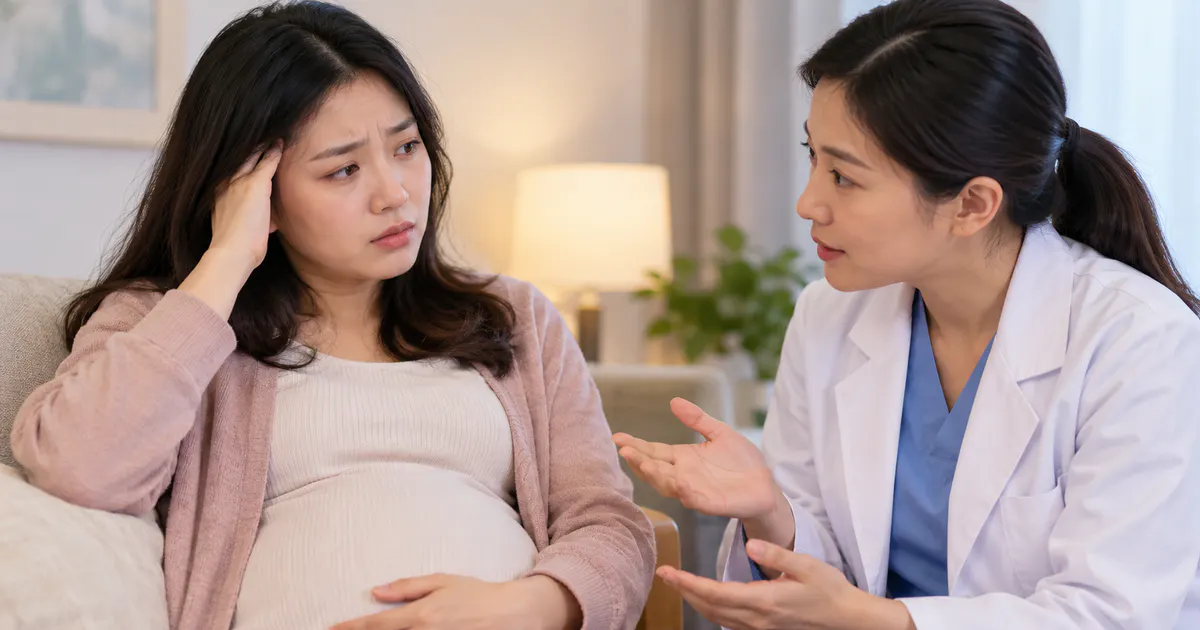 Thai phụ trao đổi với nhân viên y tế khi mất ngủ kèm dấu hiệu bất thường