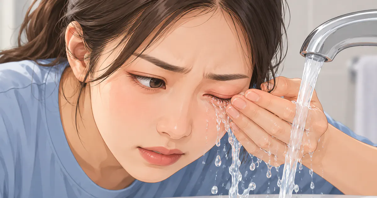 Minh họa rửa mắt nhẹ nhàng khi kem chống nắng gây cay