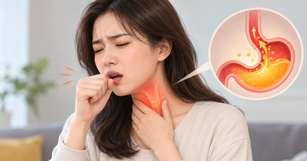 Minh họa người bị kích ứng họng và ho liên quan đến trào ngược dạ dày