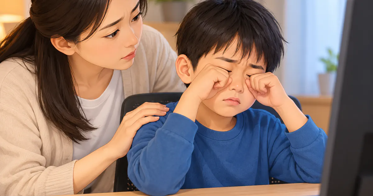 Cha mẹ nhận biết trẻ có biểu hiện mỏi mắt sau thời gian học trực tuyến