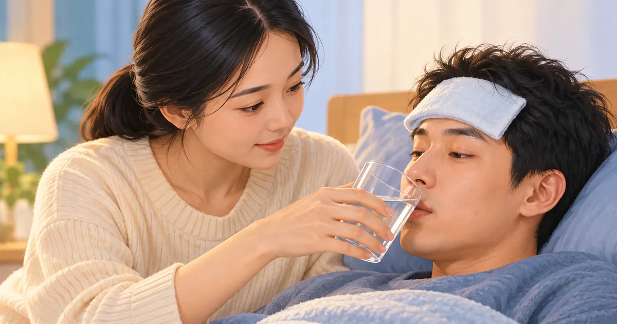 Cho người bị sốt uống từng ngụm nước nhỏ để hỗ trợ bù dịch