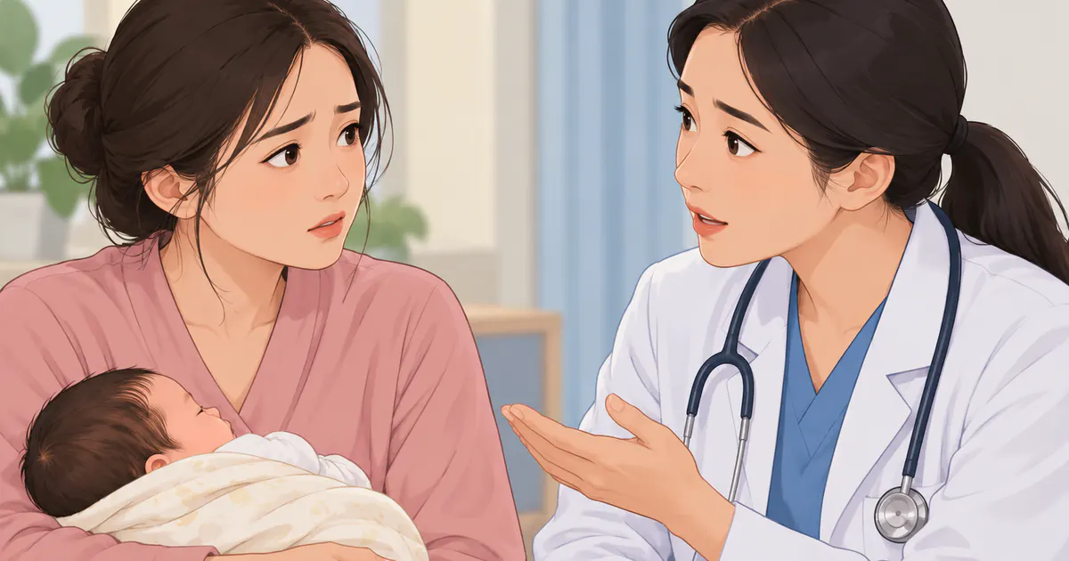 Mẹ sau sinh trao đổi với nhân viên y tế khi có dấu hiệu bất thường ở vết khâu