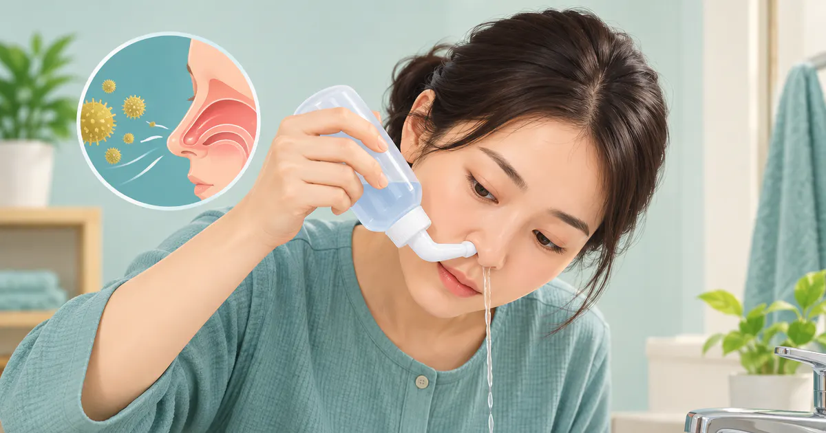 Minh họa chăm sóc mũi an toàn tại nhà khi bị viêm mũi dị ứng