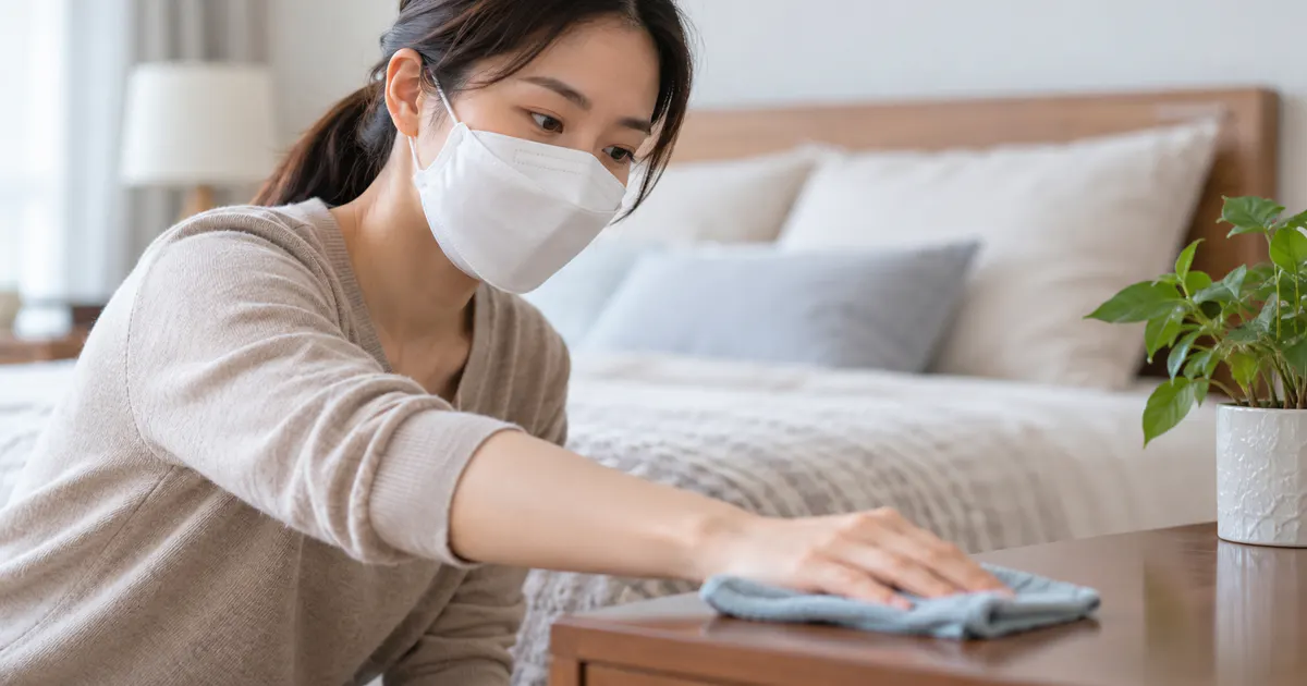 Vệ sinh bề mặt bằng khăn ẩm để giảm bụi gây viêm mũi dị ứng