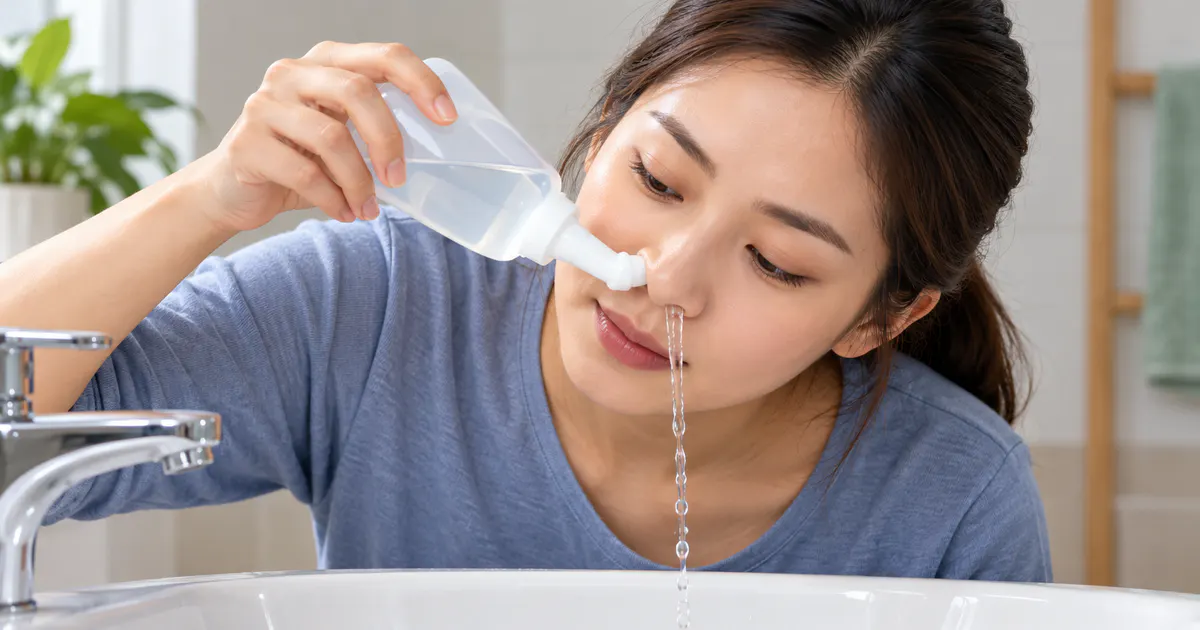 Minh họa vệ sinh mũi nhẹ nhàng và đúng cách khi bị viêm mũi dị ứng