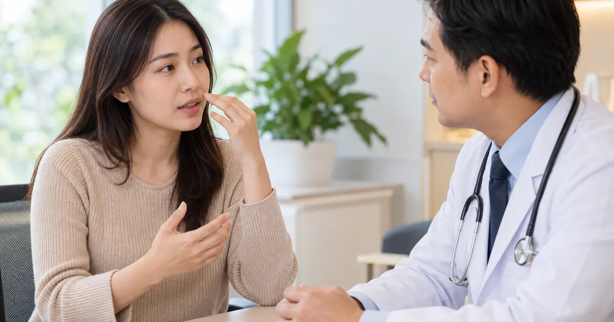 Người bệnh trao đổi với bác sĩ khi viêm mũi dị ứng kéo dài