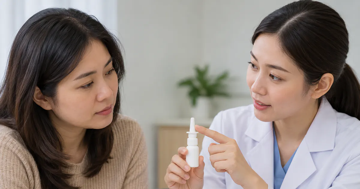 Nhân viên y tế hướng dẫn sử dụng thuốc xịt mũi an toàn