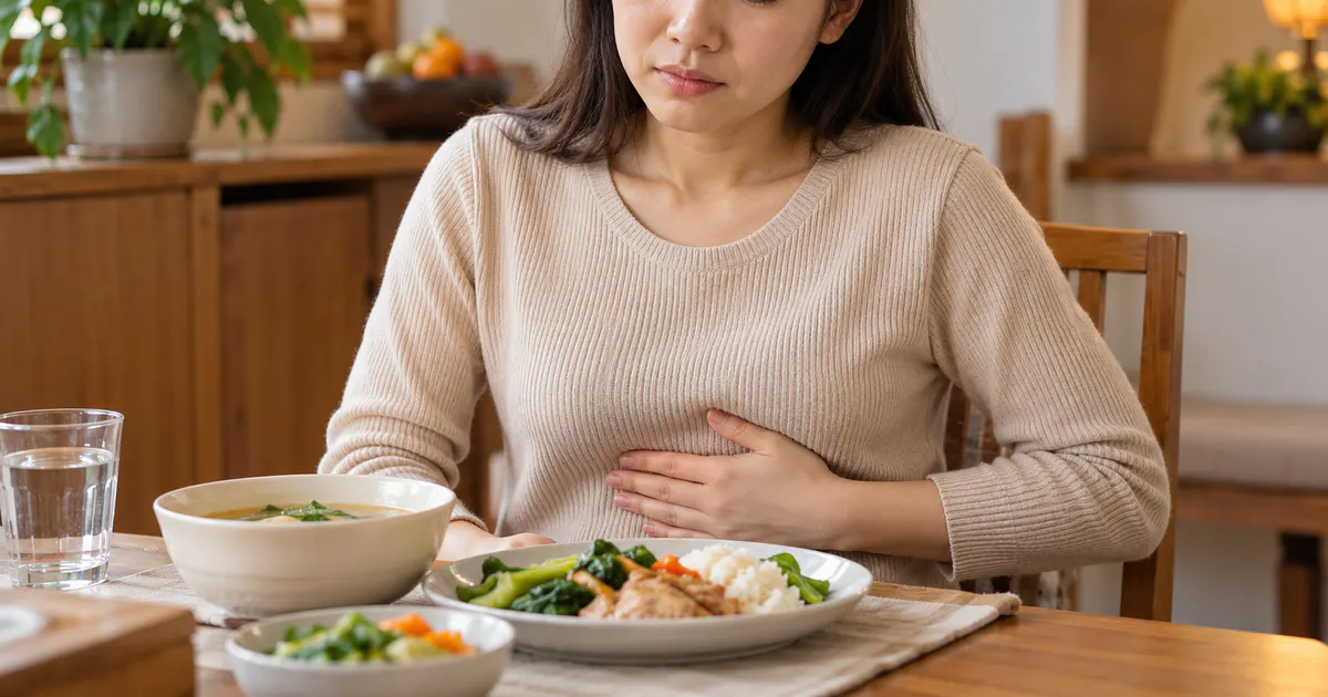 Người trưởng thành thực hiện cách khắc phục trào ngược dạ dày tại nhà bằng tư thế ăn uống đúng