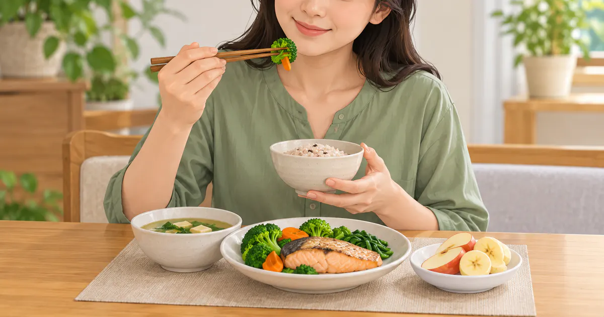 Minh họa người ăn khẩu phần vừa phải và nhai chậm để hạn chế trào ngược