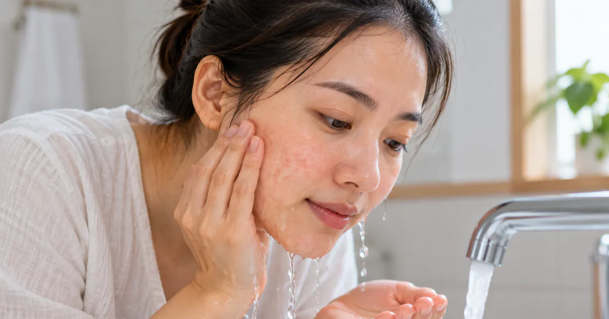 Rửa nhẹ vùng da mặt khi nghi ngờ dị ứng mỹ phẩm
