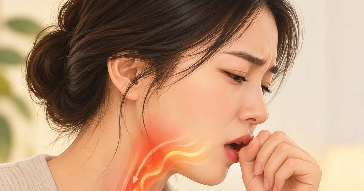 Biểu hiện trào ngược ở họng với cảm giác vướng và ho nhẹ
