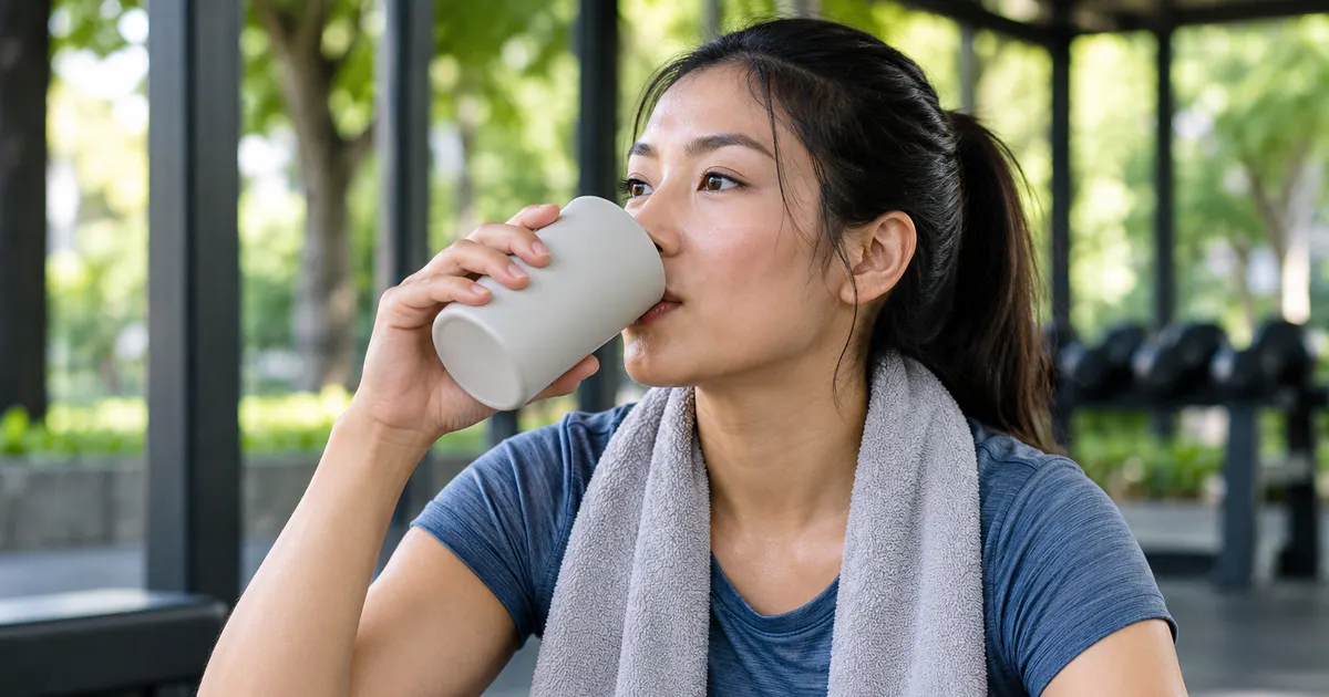 Người tập nghỉ và uống nước từng ngụm để hạn chế chuột rút