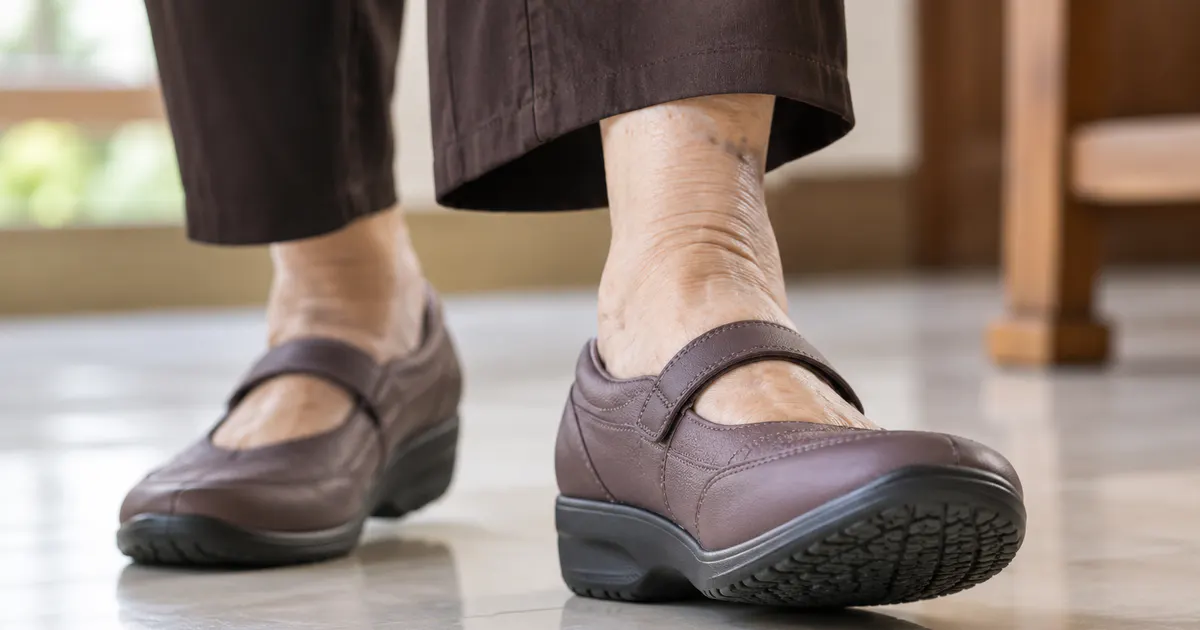 Giày đế bám và vừa chân hỗ trợ người cao tuổi đi lại ổn định