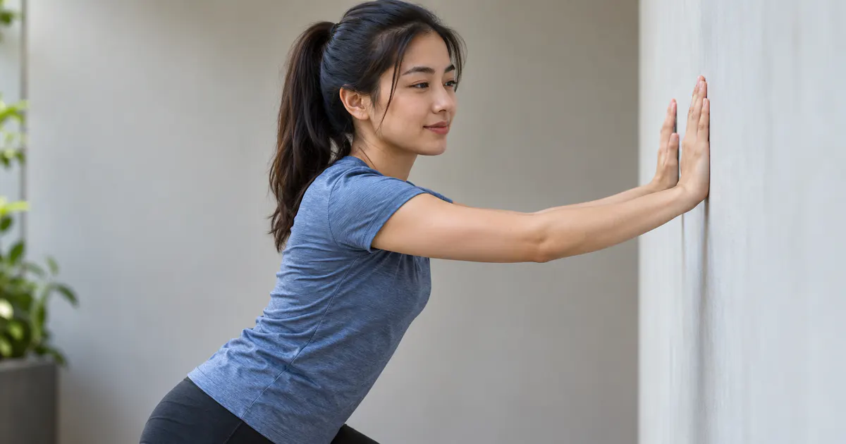 Người tập giãn cơ nhẹ trong ngày nghỉ chủ động