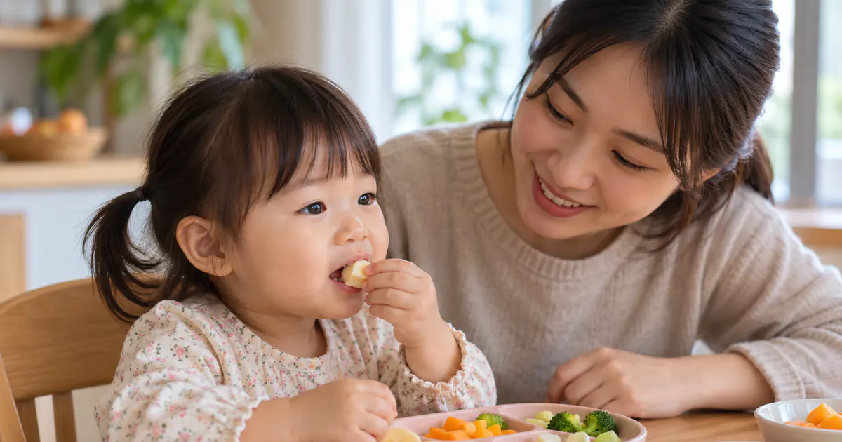 Người chăm sóc quan sát trẻ ăn bữa phụ mềm phù hợp khả năng nhai nuốt