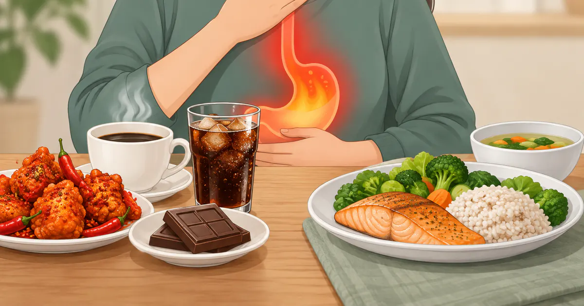 Minh họa các nhóm thực phẩm có thể làm triệu chứng trào ngược rõ hơn