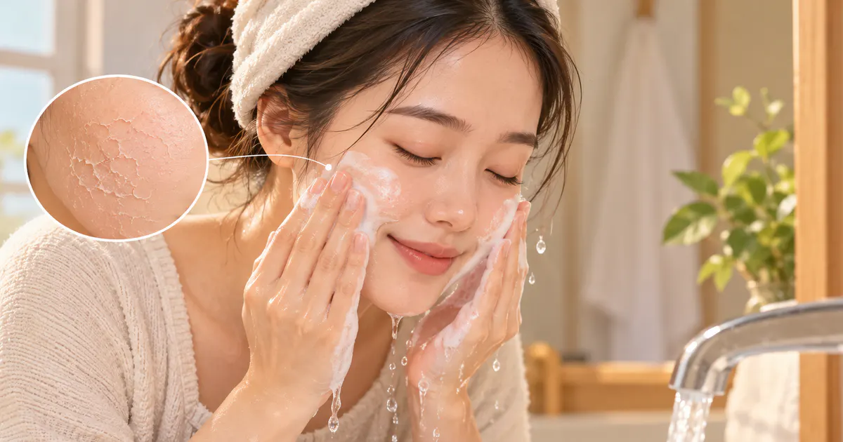 Minh họa làm sạch da mặt bong vảy bằng thao tác nhẹ nhàng