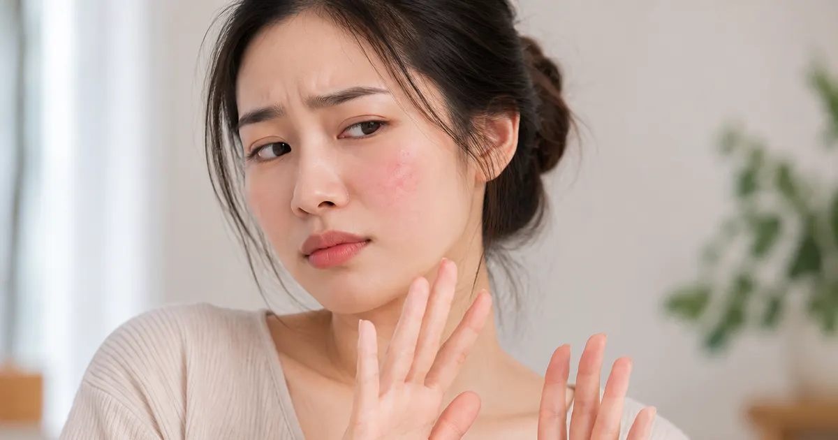 Minh họa tạm ngưng mỹ phẩm khi da mặt đang nổi mẩn