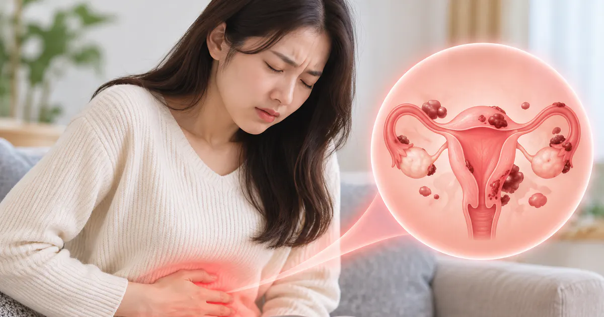 Minh họa người phụ nữ theo dõi đau bụng kinh có thể liên quan lạc nội mạc tử cung
