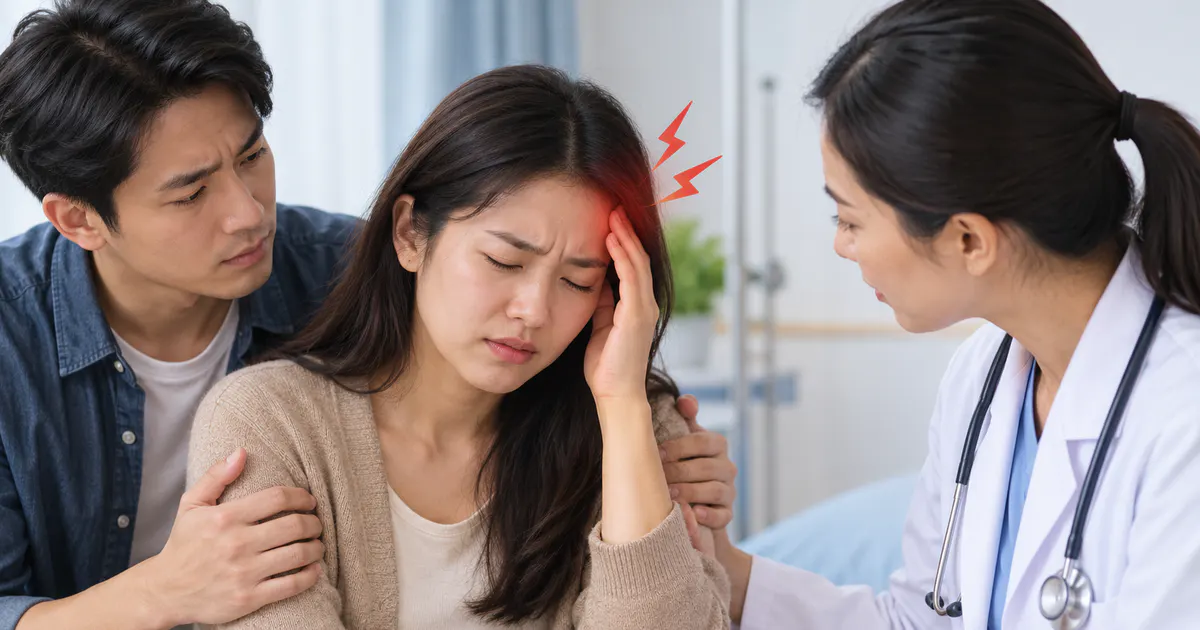 Người bệnh được người thân hỗ trợ khi đau đầu có dấu hiệu nguy hiểm