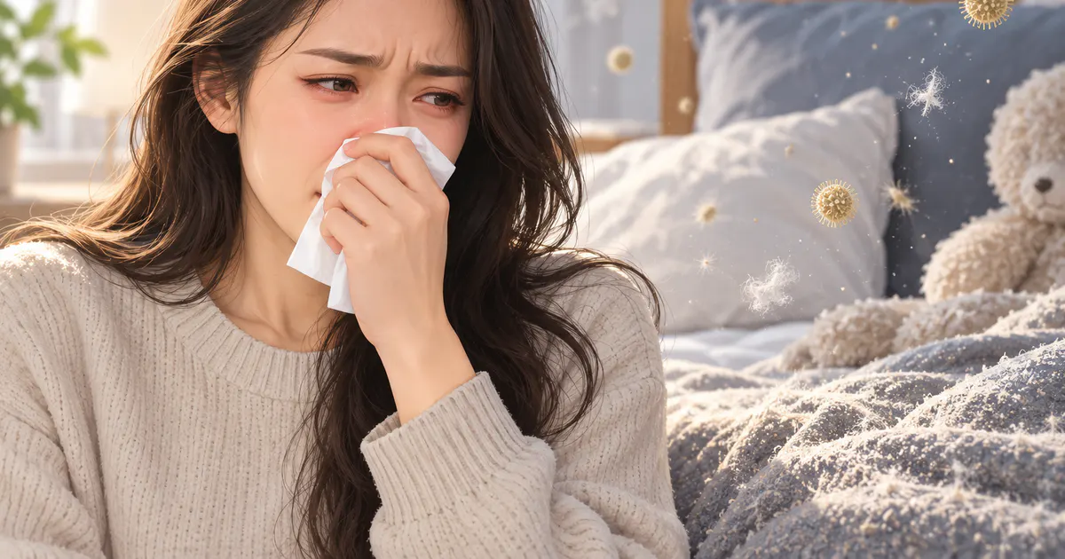Minh họa người nhạy cảm với bụi nhà và các tác nhân kích hoạt viêm mũi dị ứng