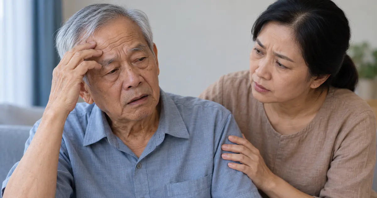 Minh họa người cao tuổi có biểu hiện mệt và giảm tỉnh táo cần được theo dõi