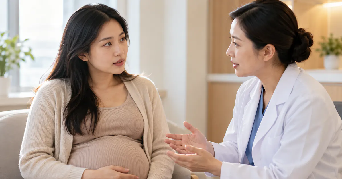 Bà bầu trao đổi với bác sĩ về dấu hiệu tiểu đường thai kỳ và xét nghiệm đường huyết