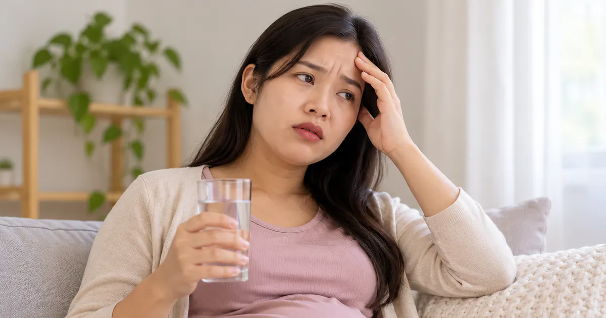 Minh họa các dấu hiệu tiểu đường thai kỳ có thể gặp như khát nước và mệt mỏi