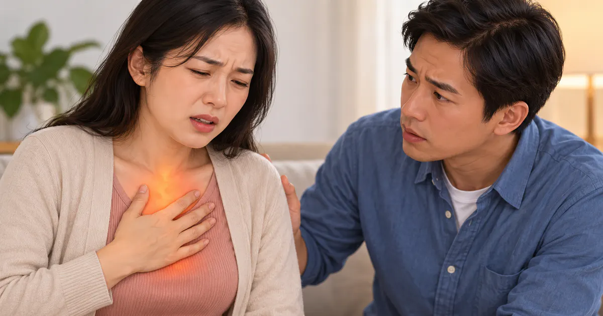 Minh họa người bệnh cần được hỗ trợ khi đau ngực có dấu hiệu cảnh báo