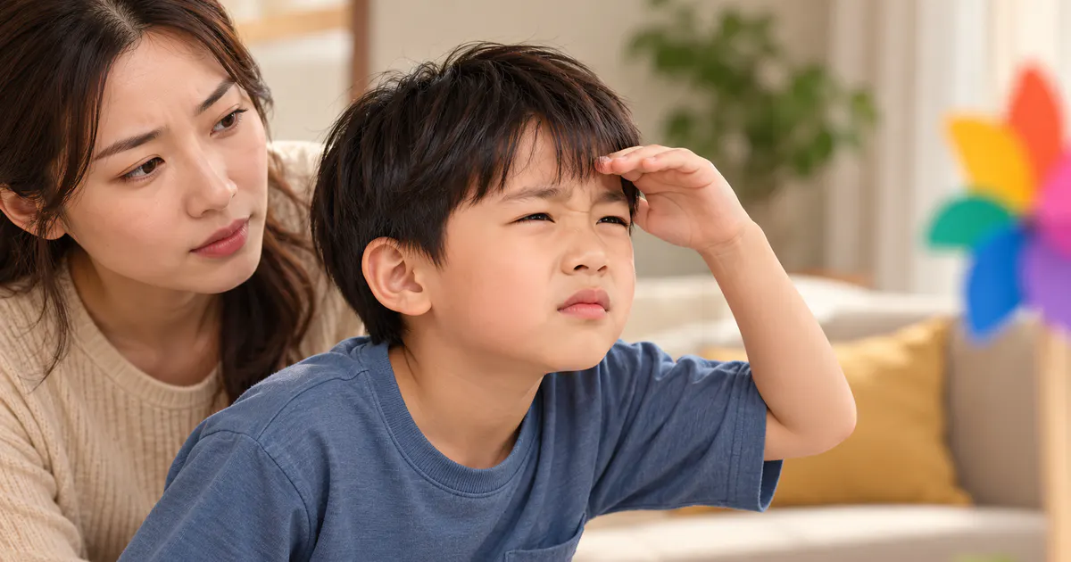 Trẻ nheo mắt khi nhìn xa trong lúc cha mẹ quan sát