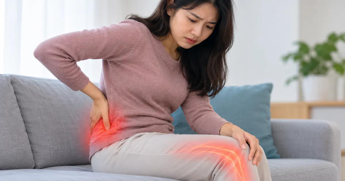 Minh họa đau lưng kèm cảm giác lan xuống chân cần được đánh giá