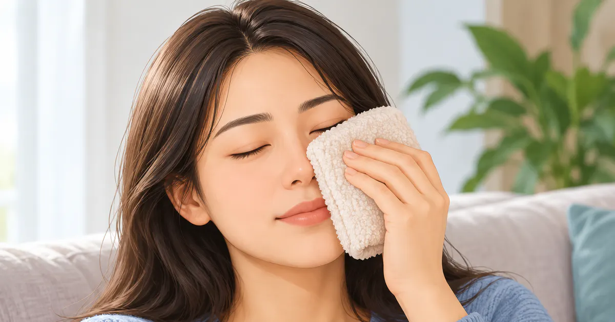 Minh họa chườm ấm nhẹ hỗ trợ chăm sóc tại nhà khi viêm xoang