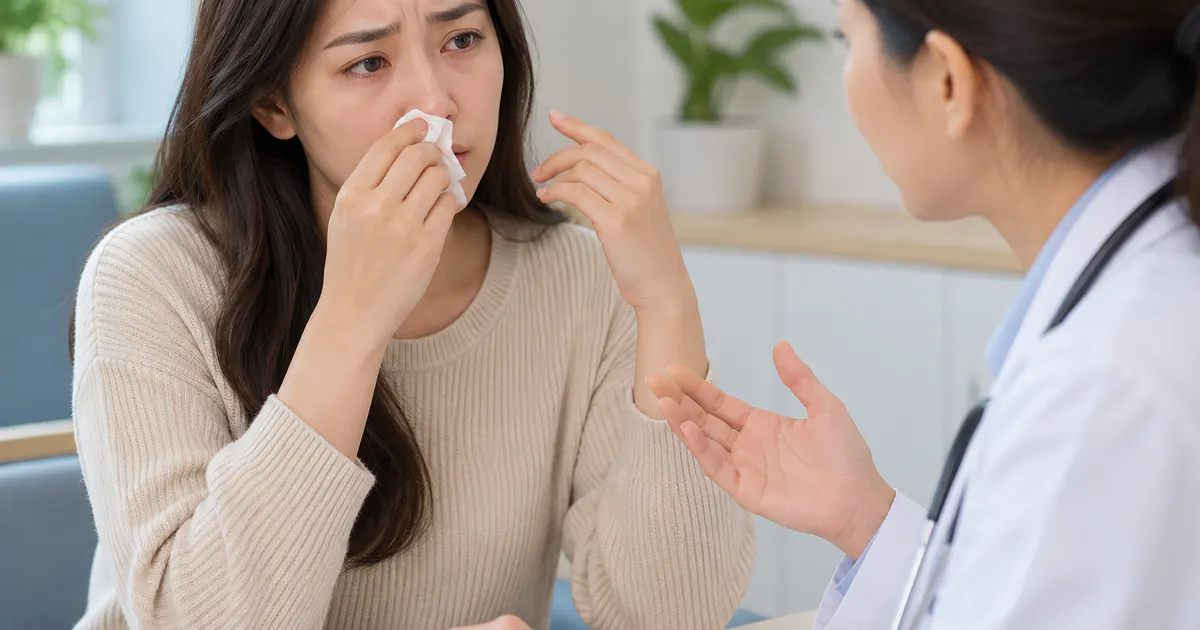 Người bệnh trao đổi với bác sĩ khi triệu chứng viêm mũi dị ứng kéo dài