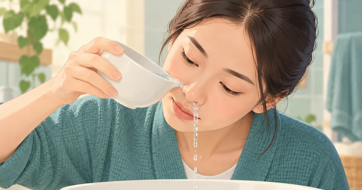 Minh họa tư thế rửa mũi nhẹ nhàng để hỗ trợ thông thoáng