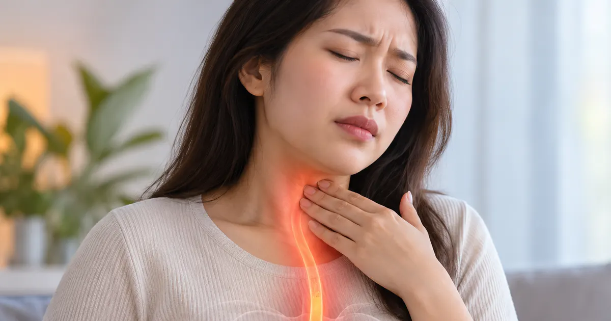Minh họa cảm giác nóng rát và trào dịch lên cổ họng