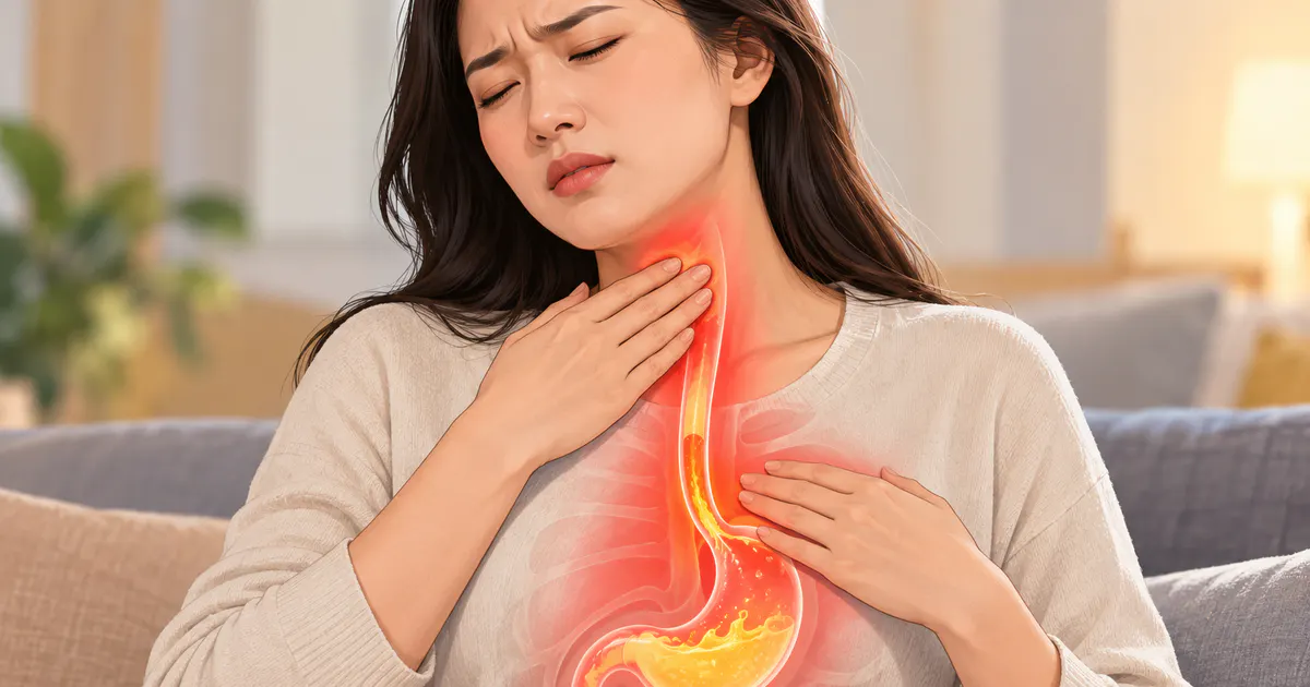 Minh họa cảm giác nóng rát ngực và trào dịch lên họng
