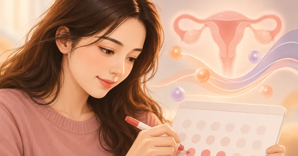 Minh họa thay đổi nội tiết liên quan đến chu kỳ kinh nguyệt và dịch nâu