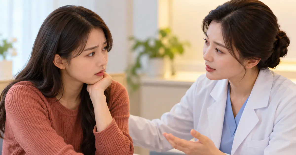 Minh họa tư vấn khám phụ khoa khi khí hư màu nâu kéo dài hoặc kèm dấu hiệu bất thường