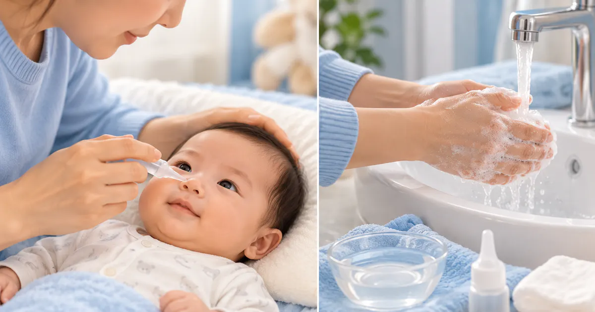 Minh họa vệ sinh mũi an toàn cho trẻ sơ sinh