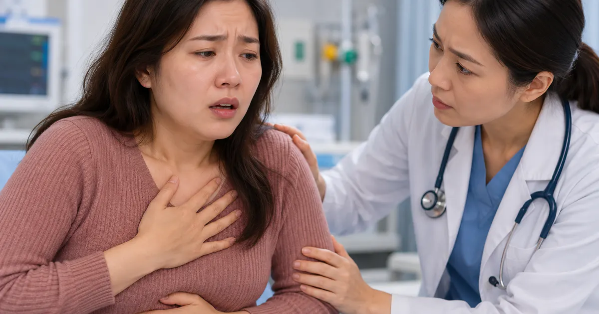 Minh họa người bệnh cần đi khám khi khó thở do trào ngược dạ dày trở nặng