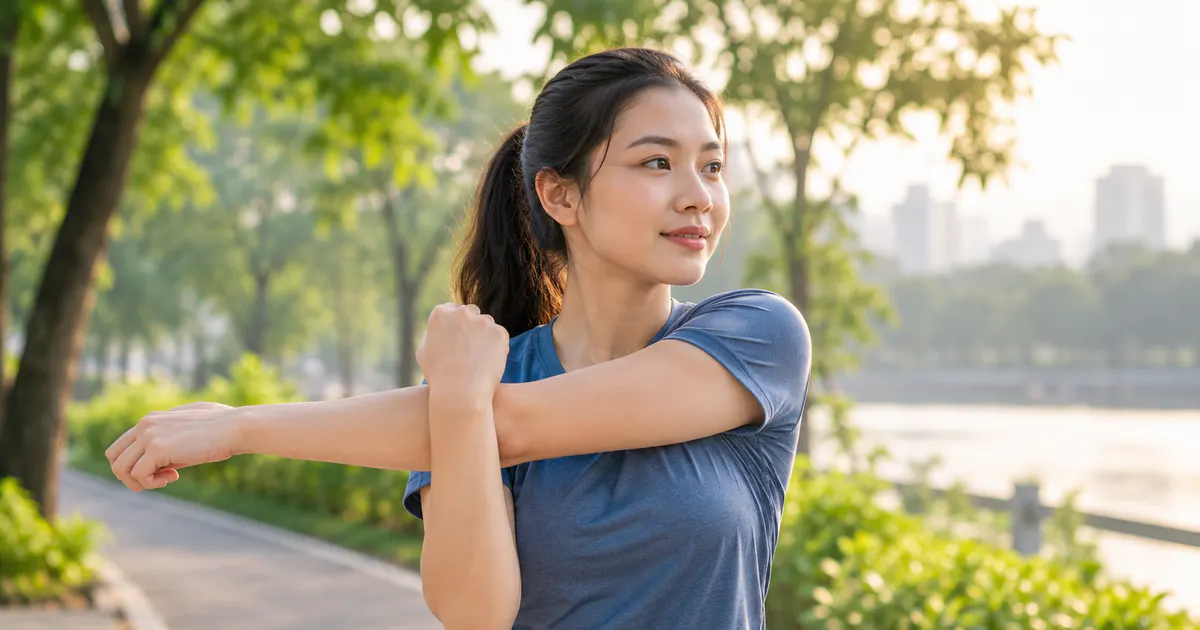 Khởi động trước khi chạy bộ đúng cách với người chạy bộ đang vận động nhẹ ngoài trời