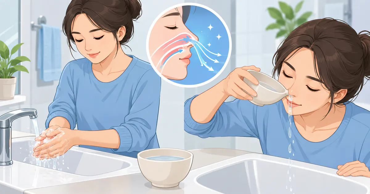 Minh họa vệ sinh mũi nhẹ nhàng và an toàn tại nhà