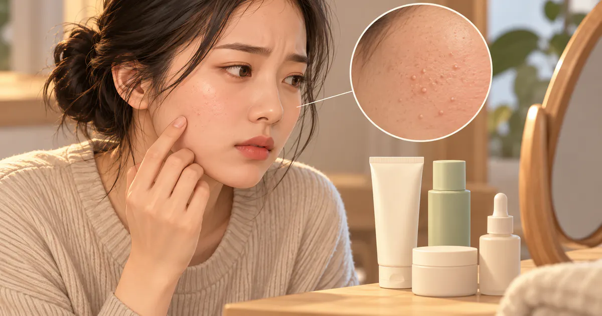 Minh họa rà soát sản phẩm mới khi da xuất hiện mụn li ti