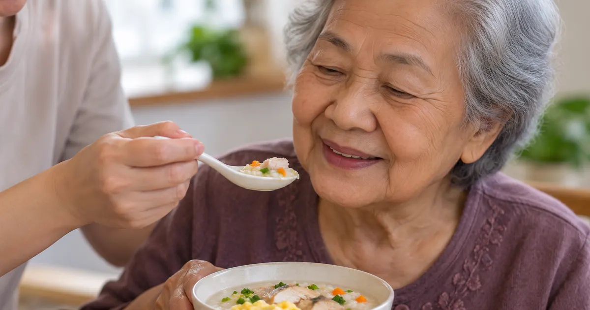 Bát cháo mềm có trứng và cá băm giúp tăng dinh dưỡng trong khẩu phần nhỏ