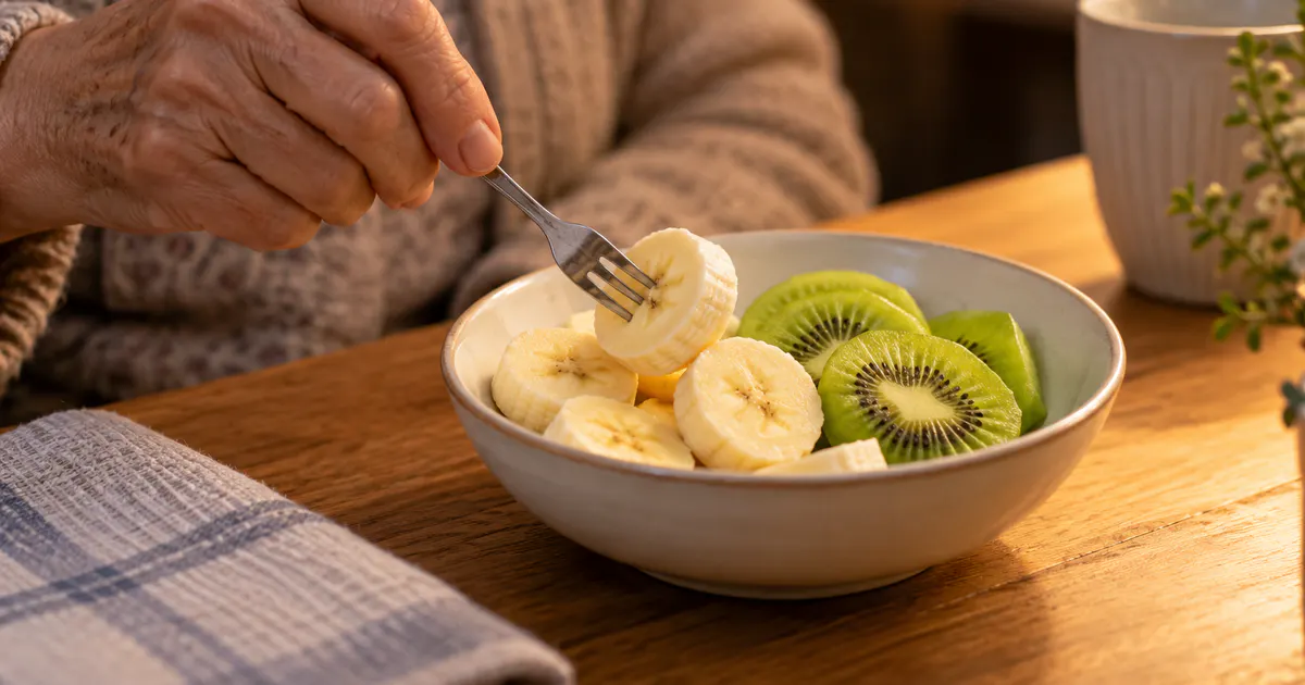 Khẩu phần nhỏ chuối và kiwi làm bữa phụ cho người cao tuổi