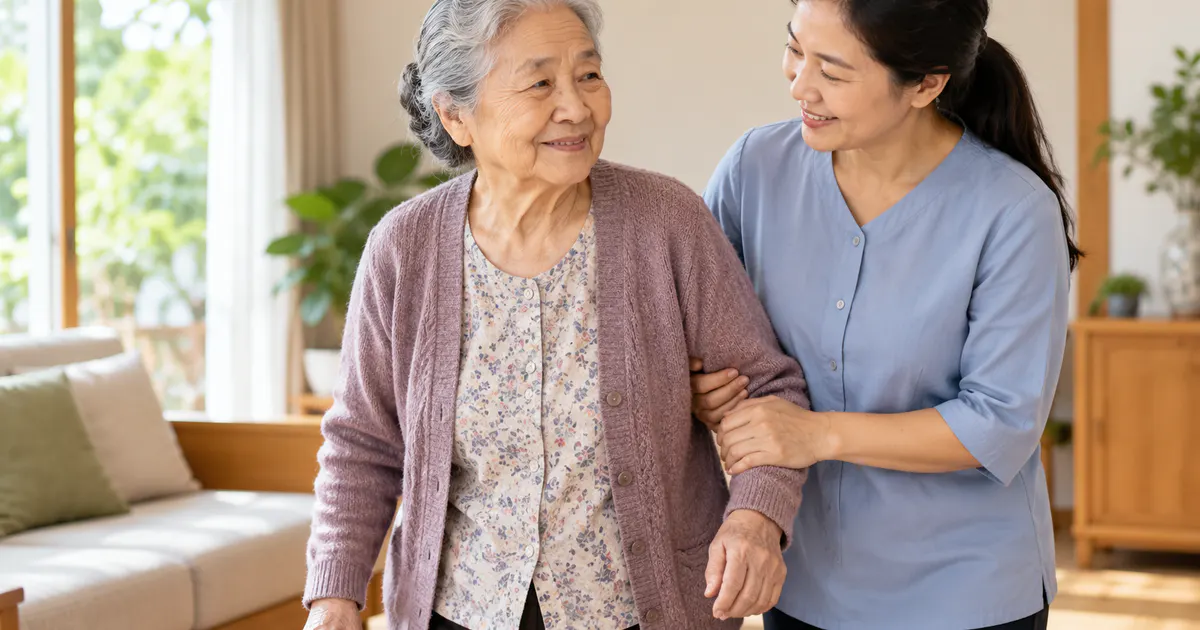 Người cao tuổi vận động nhẹ an toàn tại nhà cùng người chăm sóc