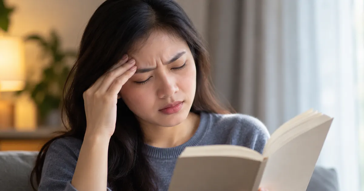 Người trưởng thành nhức mắt kèm đau đầu khi đọc sách trong ánh sáng không phù hợp