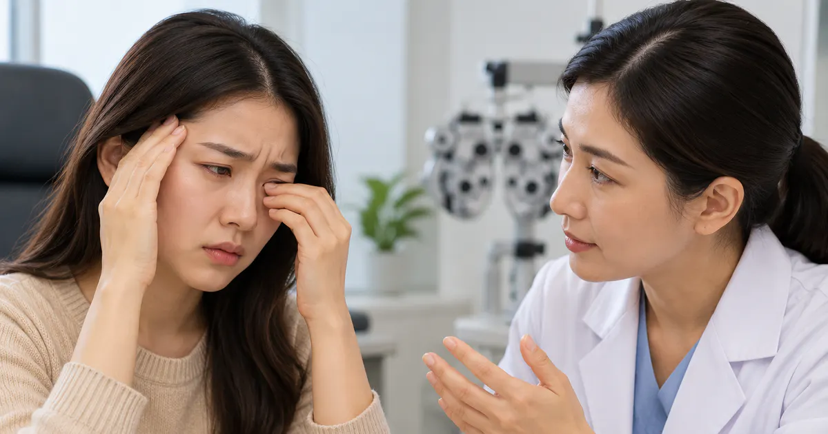 Người bệnh trao đổi với chuyên gia khi nhức mắt và đau đầu tái diễn