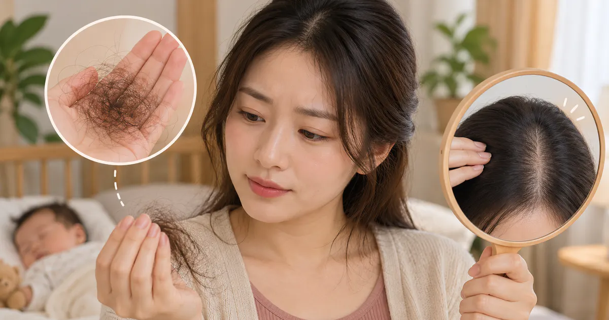 Minh họa phân biệt rụng tóc sinh lý và dấu hiệu bất thường sau sinh
